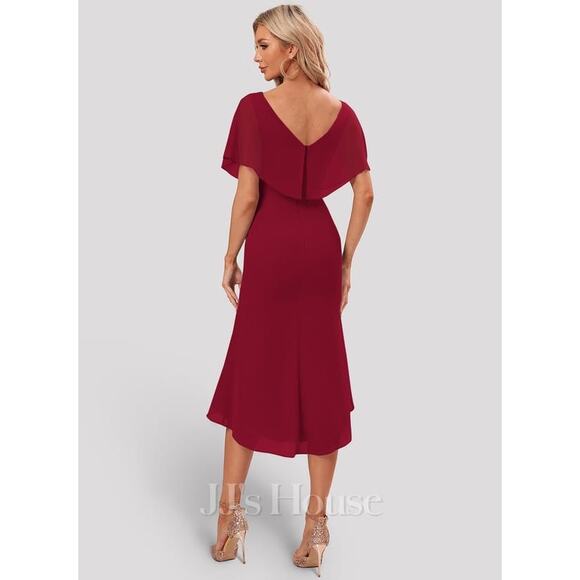 JJ’s House Chiffon Asymmetrical Ruffle Cocktail Dress NWT Size 10 Wedding Guest - Picture 2 of 6